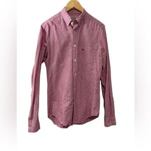 Burberry Brit Pink White Stripes Cotton Linen Blend Button Down Shirt